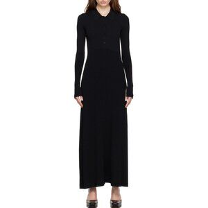 Maria McManus Ribbed Knit Maxi Dress w Collar in Black, size Small